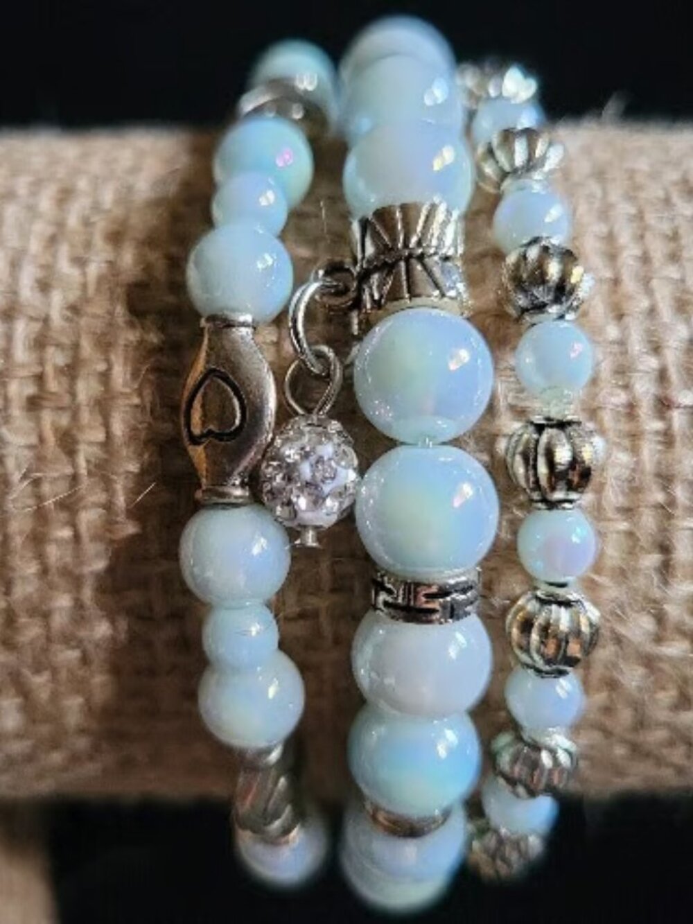 Translucent Pearlized Bead Bracelets with Charms